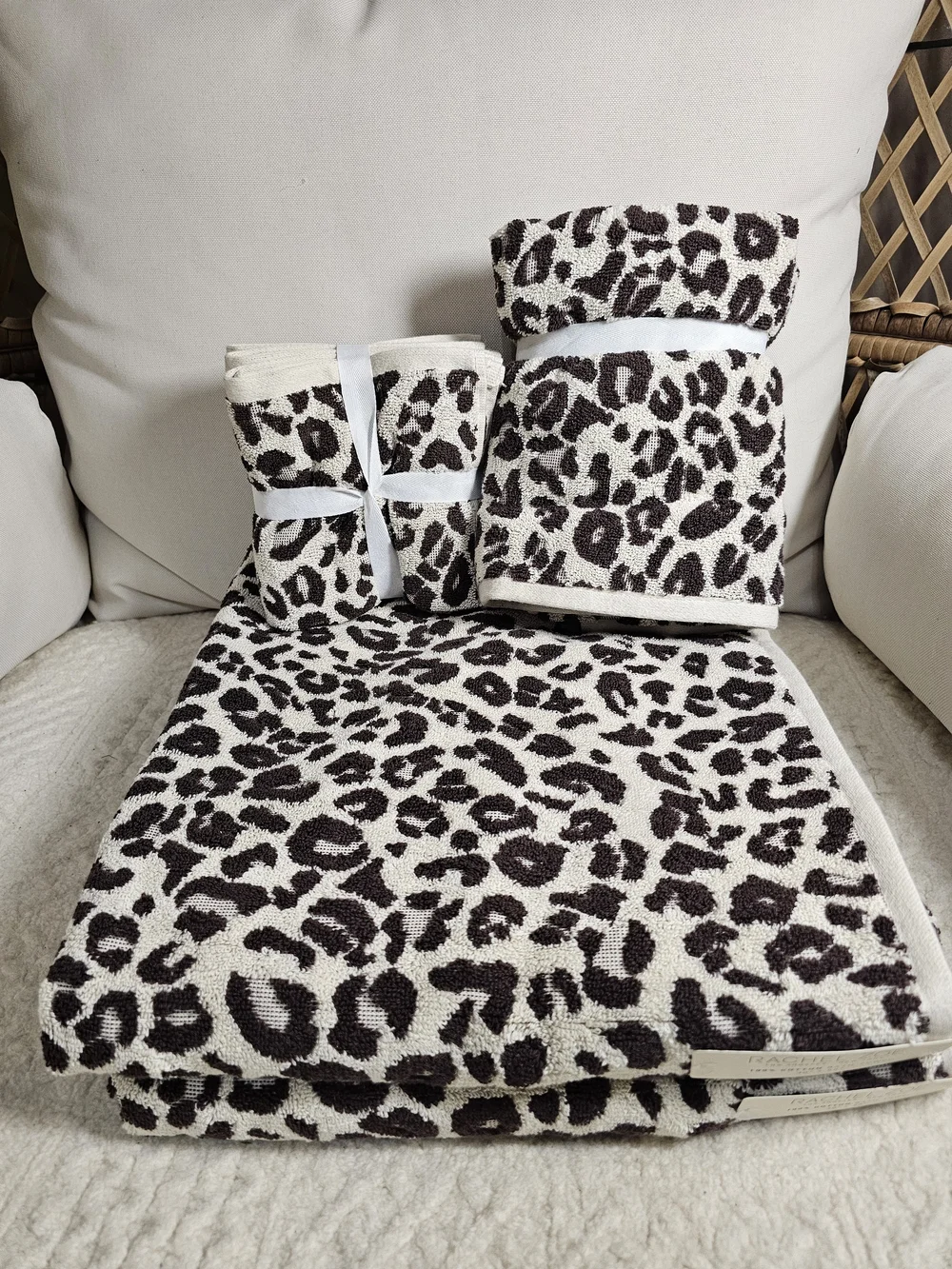 Leopard Print Bath Towel Set - Cream and Brown Set Of 8 Animal Print Rachel Zoe